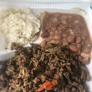Steak fajitas with a side of rice and beans