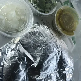 5 corn tortillas, onions, cilantro and verde sauce