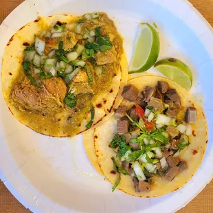 Chile Verde cerdo (green Chile pork) taco &amp; lengua (tongue) taco