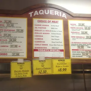 Taqueria Menu in the back