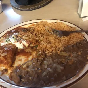 Cheese enchiladas with rice and beans