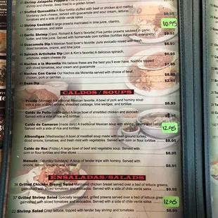 a menu for a restaurant