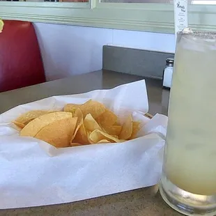 Our chips and margaritas. Crisp and nicely wet respectively.
