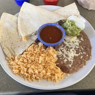 Quesadillas Supreme with beans and rice