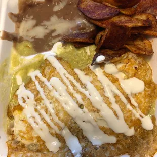 verde chilaquiles. very good. 2 over easy eggs on top