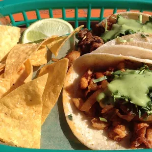 Grilled steak and grilled chicken tacos.