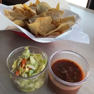 Chips, salsa, and cabbage