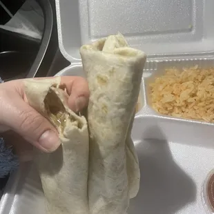 Tiny cold Chile verde burritos