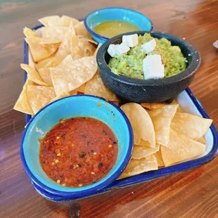 Chips and salsas with guacamole