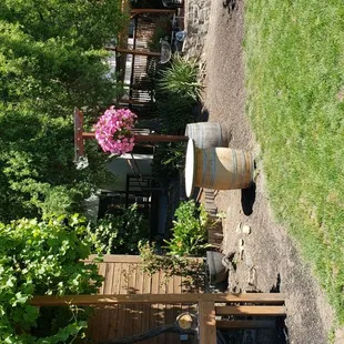 a barrel of wine in the foreground
