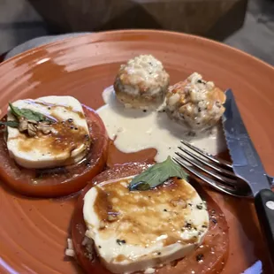 Half order Caprese and stuffed mushrooms