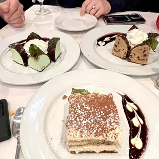 (Bottom) tiramisu, (top left) pistachio gelato, ( top right) cappuccino gelato