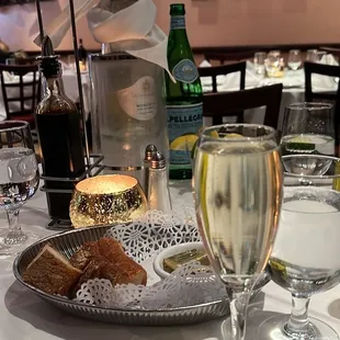 Bread service and Moscato wine
