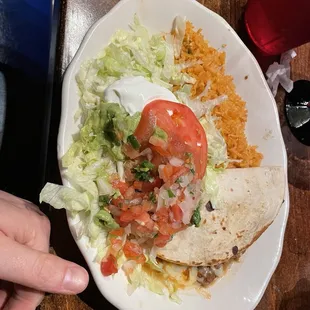 This is a $12 "quesadilla" house special plate. A single taco sized portion. The rest is lettuce.
