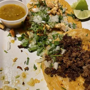 The most burnt and dried out chorizo and chicken ever. Taco Bell is frankly better.