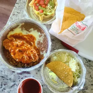Lunch # 1 - guac salad, chile relleno, 1 taco, and chips &amp; salsa - ton of food, yet surprisingly disappointing :(