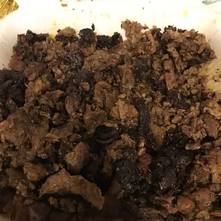 Old burnt carne asada mixed with new carne asada.