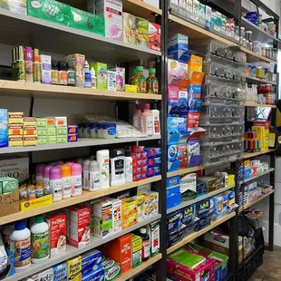 shelves of various products
