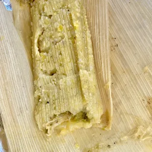 Cheese and Green Chile Tamale