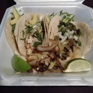 Two pollo and two steak tacos...