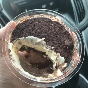 Tiramisu. Good coffee taste in the bottom and creaminess for a prepared product. $6