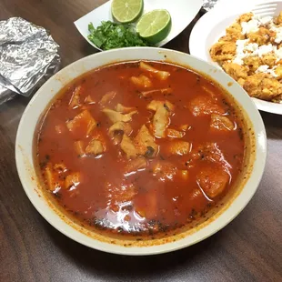 a bowl of chili and chicken