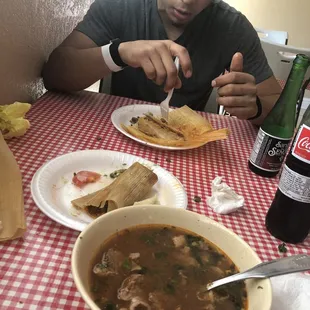 Barbacoa de res, pork and chicken tamales.