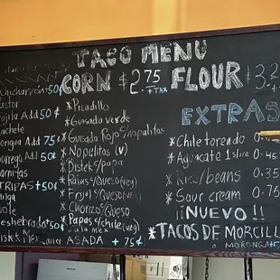 Taco Menu as of 6.27.2024