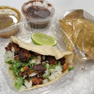 Soft Tacos - al pastor with chips and salsa