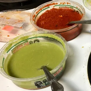 Two of their many wonderful salsas