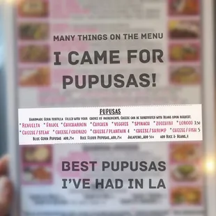 Pupusa Menu | Best Pupusas in LA at La Numero Uno