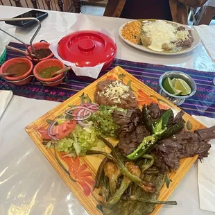 Cactus platter under specials, salsa trio, beef enchiladas
