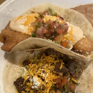Carne Asada Taco, Carnita Enchilada, Manchego Shrimp