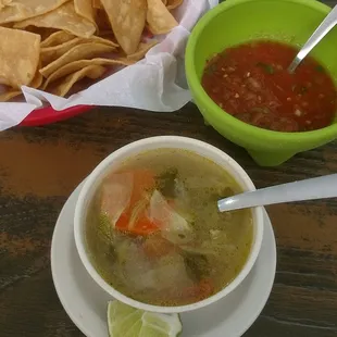 Chips/salsa &amp; cup of beef broth