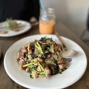 Watercress and crispy pork