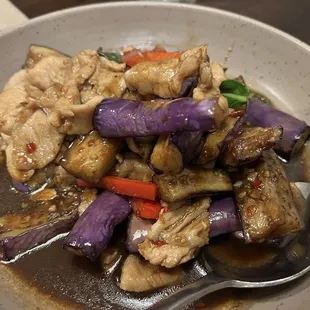 Stir-Fry Basil Eggplant with pork!  It&apos;s spicy