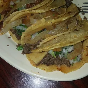 Pastor and beef fajita tacos