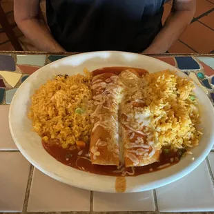 Beef Enchiladas with double rice.