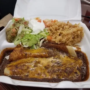 a meal in a styrofoam container