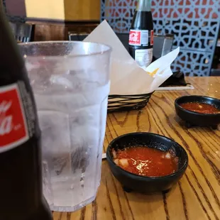 Mexican Coke and chips and salsa.