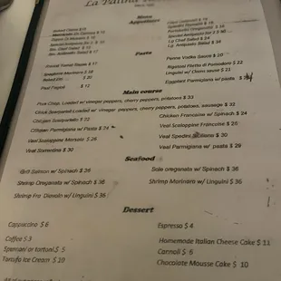 Sunday afternoon menu