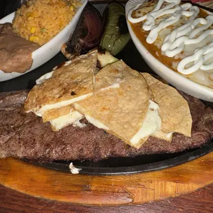 Steak with enchilada