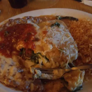 Chile relleno with rice and beans. The tacos came on the side.