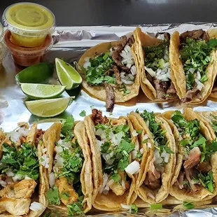 The Dirty Dozen.
12 tacos (4 pork carnitas,  4 chicken chorizo, and 4 steak)