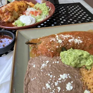 Deluxe Burrito ($17.50), Chile Poblano with Guacamole ($15)