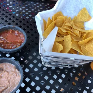 Chips and salsa and beans!!