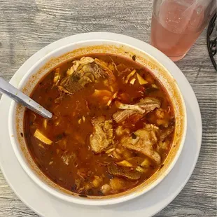 Pozole &amp; strawberry lemonade