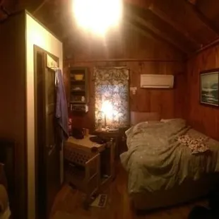 Wisdom room.  I loved the kitchenette.  Complete with silverware, bowls, and mini fridge.  Pardon my dog kennel.