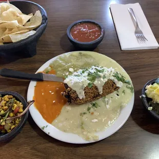 Chicken stuffed Poblano pepper, Yes vegetables can you believe it a Mexican restaurant with vegetables also