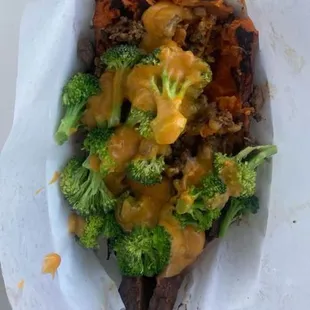 a plate of food with broccoli